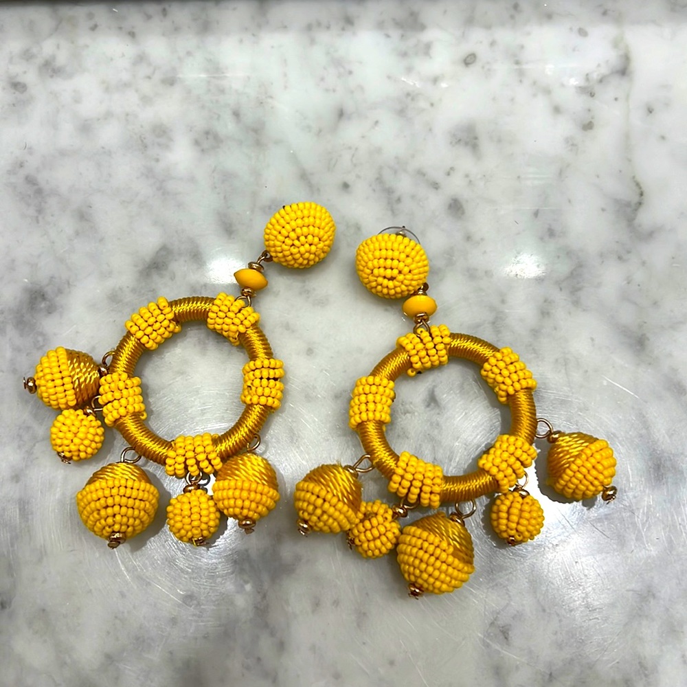 Bright yellow beaded earrings